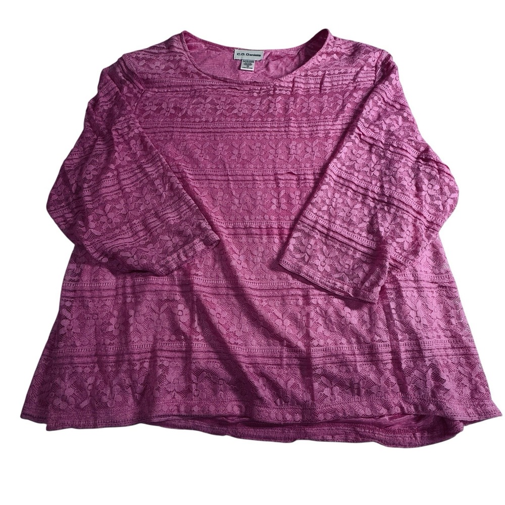 Torrid Women's Lace Crewneck Cutout‎ Blouse Size 2X Long Sleeves Pink Lined